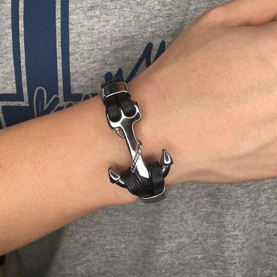 Мужской кожаный браслет Primo Rope Anchor с застежкой якорь - Black | Зображення 5