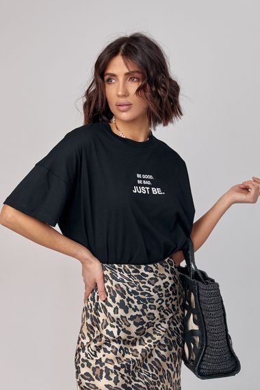 Женская футболка oversize с надписью Be good. Be bad. Just be - черный цвет, L (есть размеры) | Зображення 4
