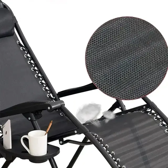 чорний Садове Крісло Шезлонг до 120 кг Складаний Шезлонг для Дачі Zero Gravity XXL (з підстакаником) | Зображення 5