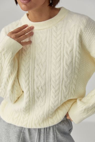 В'язаний светр у косички - молочний цвет, ONE SIZE (є розміри) | Зображення 3