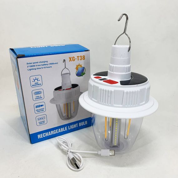 Світлодіодна LED лампа з акумулятором T38-COB+SMD(RGB) 2x18650 сонячна батарея ZN-28 | Зображення 2