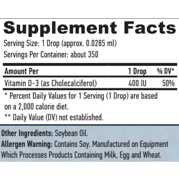 Вітамін D Haya Labs Liquid Vitamin D-3 400 IU 10 ml | Зображення 1