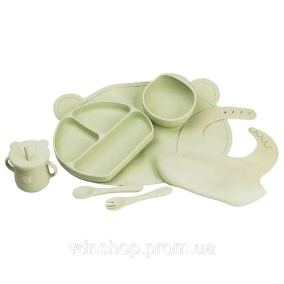 Дитячий набір силіконового посуду 7 предметів Зелений HP34546G