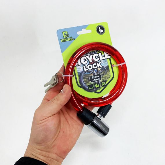 Замок велосипедный KIHUU LOCK 185, 15*65 тросовый, 2 ключа. Цвет: красный WF-24 | Зображення 2