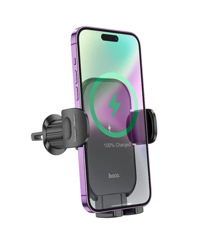 Автотримач Hoco HW5 на панель/лобове скло (затискач) швидка бездротова зарядка для телефону 15W Чорний | Зображення 2