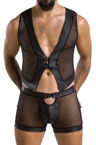 Комплект прозрачные жилет и шортики Passion 053 SET WILLIAM, Черный, 2XL, 3XL, 2XL/3XL, Большие размеры