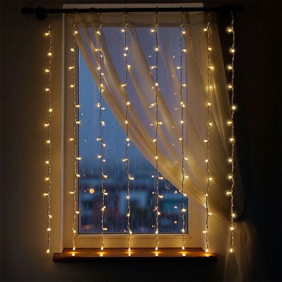 Новорічна гірлянда штора 2х2 м 80 LED кімнатна білий провід Жовтий ZWM2280LEDY | Зображення 1