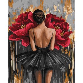 Картина по номерам "Балерина с красными пионами с красками металлик" ©art_selena_ua KHO8664, 40x50 см