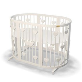Кроватка Ingvart трансформер Smart Bed Oval (60х72, 60х120, 60х168 см) молочная с декором "Сердца" (1249001)