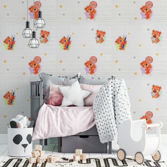 Панель стінова 3D 700*700*4mm ведмедики на білому фоні (D) SW-00001975 | Зображення 6