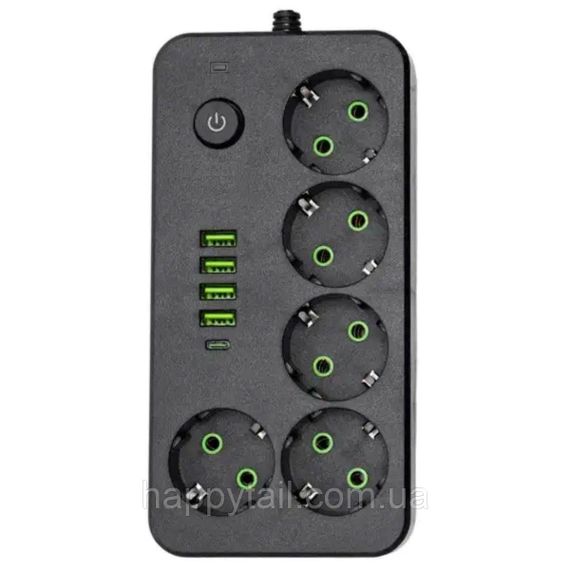 Мережевий фільтр-подовжувач 5 розеток 4xUSB-A 1xUSB-C 5м чорний HP-5-52