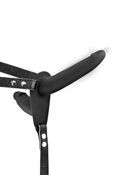 Подвійний страпон з вібрацією Fetish Tentation Vibrating Strap-On with Double Dildo Black Sex Aura | Зображення 1