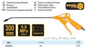 Пістолет пневматичний продувальний з соплом l=300 мм, Ø=1/4", для тиску - 0.8 MPa VOREL-81633