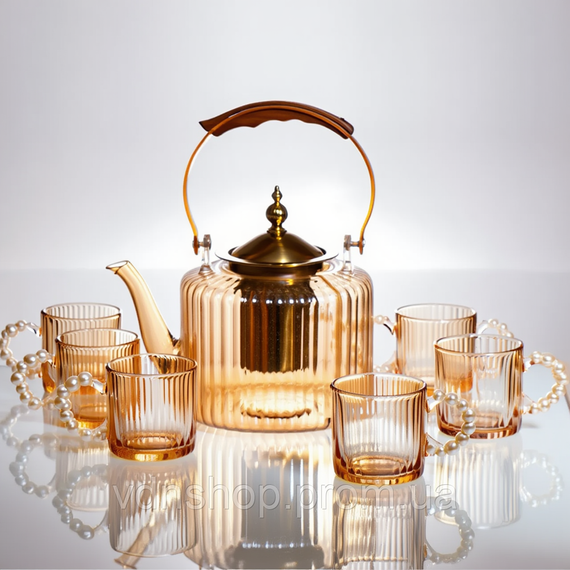 Набор для заваривания чая со стеклянным чайником и 6 чашками, коричневый 64486-38