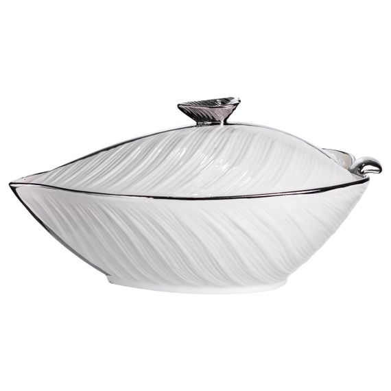 Супница 800 (мл) фарфоровая 32×21×16 (см) с крышкой Белый с серебром XL-4054AS | Зображення 4