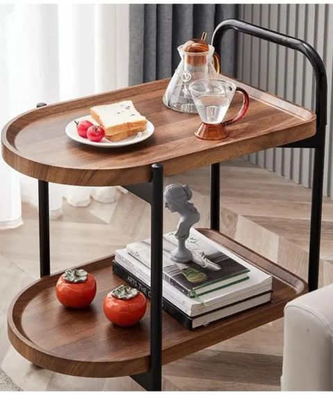 Приліжковий 2-х ярусний столик з дерев'яною стільницею та металевою основою (ZM-1642) | Зображення 2