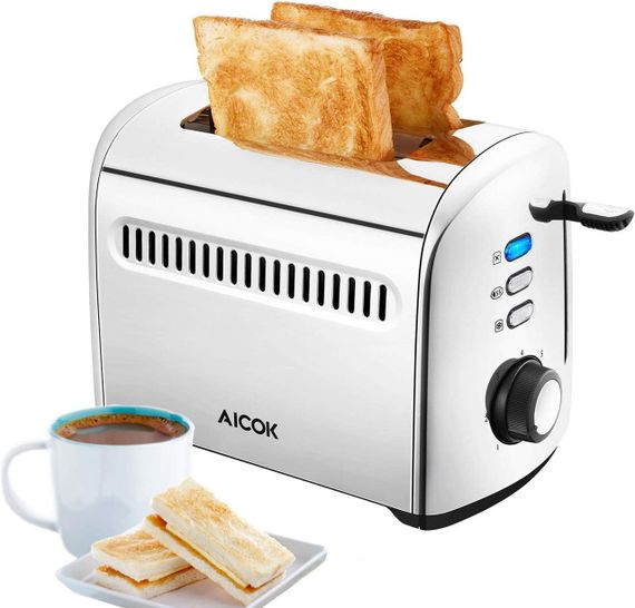 Тостер Aicok на 2 ломтика, из нержавеющей стали с выдвижным поддоном для крошек, 7 настроек 850 Вт серебристый | Зображення 2