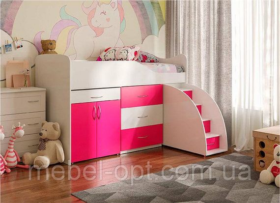 Ліжко-кімната Bed Room-5 колір малина (рожевий), висувні сходи-комод, висувний стіл, вибір кольору фасадів | Зображення 2