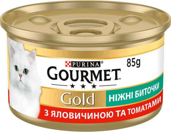Вологий корм Purina GOURMET GOLD для дорослих котів, яловичина з томатами 85г