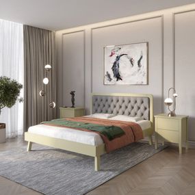 Двоспальне дерев'яне ліжко Mebigrand Токіо Оливковий (RAL1020)/Аляска 93 (Сірий) 160х190 см (MBG-4638)