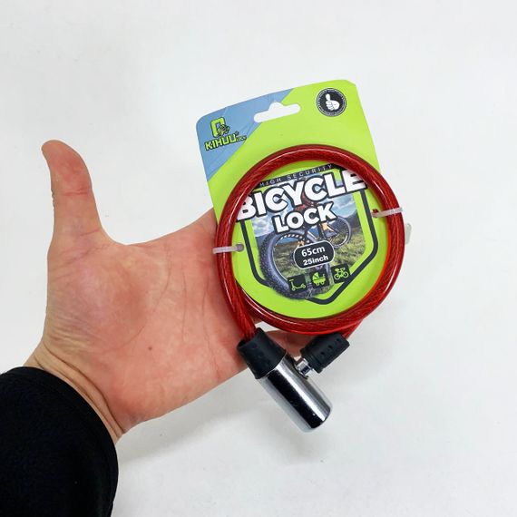 Замок велосипедний KIHUU LOCK 185, 10*65 тросовий, 2 ключі. Колір: червоний KY-98