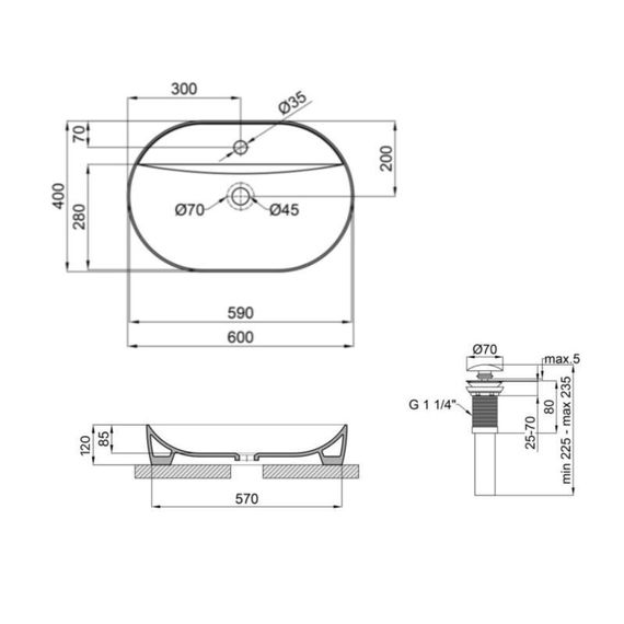Комплект Qtap Scorpio: Раковина накладна овальна 600х400х120 мм White + Донний клапан PU02 | Зображення 1