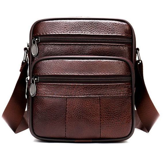Чоловіча сумка з натуральної італійської шкіри, коричнева, компактний месенджер, кросбоді JN-33