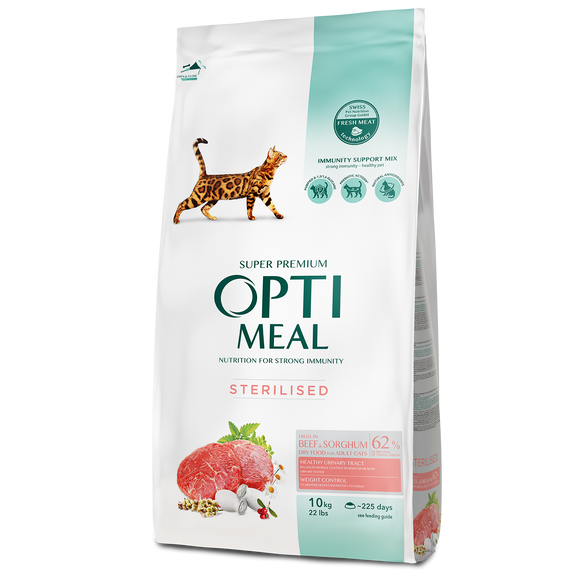 optimeal Повнораціонний сухий корм  для стерилізованих кішок та кастрованих котів –  з високим вмістом яловичини та сорго 4 кг