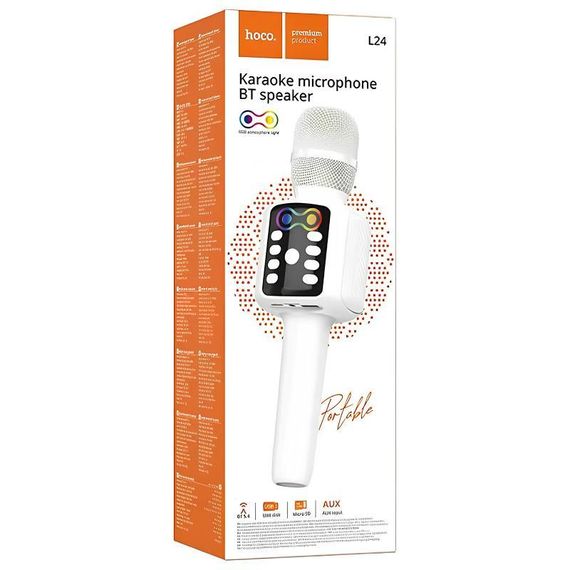 Караоке Микрофон-колонка Hoco L24 Shine White | Зображення 1