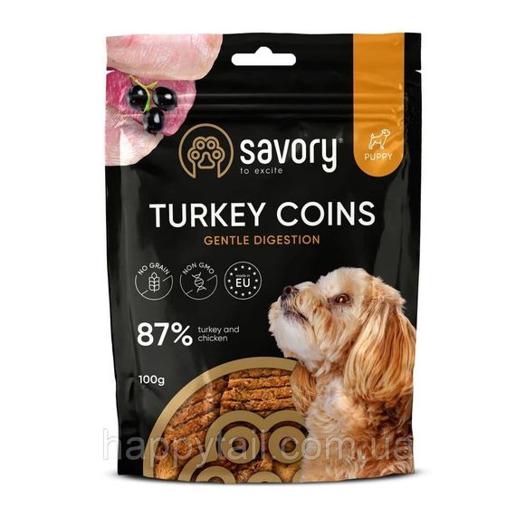 Ласощі для цуценят Savory (Сейворі) Puppy Coins With Turkey — м’ясні монетки з індичкою, 100 г