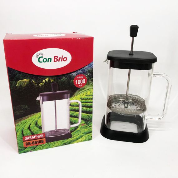 Френч-пресс Con Brio CB-6610В 1000 мл, Заварник для трав, Заварник стеклянный с прессом китайский | Зображення 3
