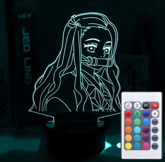 Акриловий світильник-нічник з пультом 16 кольорів Nezuko Kamado 4 tty-n002163