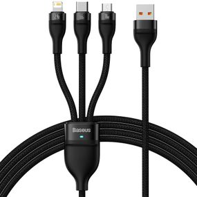 Дата кабель Baseus Flash Series 2 USB to MicroUSB-Lightning-Type-C 66W (1.2m) (CASS04000) Black