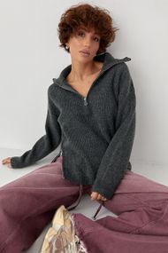 В'язана жіноча кофта з блискавками - темно-сірий цвет, ONE SIZE (є розміри)