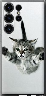 Чехол на Samsung Galaxy S23 Ultra Летящий котёнок из силикона FCh_085280