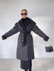 Жіноче пальто-парка утеплене довге 110 см чорне XL