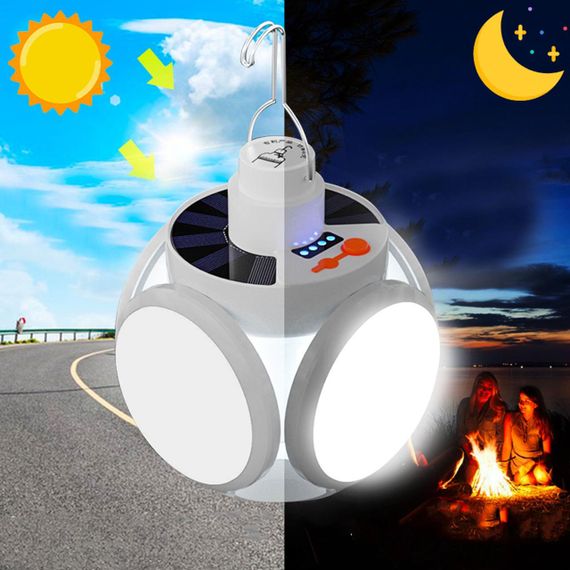 Лампа підвісна на сонячній батареї BL 2029, з USB, 14х12см / Ліхтар для кемпінгу з гачком / Складний акумуляторний світильник | Зображення 1