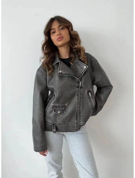 Жіноча куртка косуха з потертостями еко шкіра колір сірий, розмір S  Nb02357