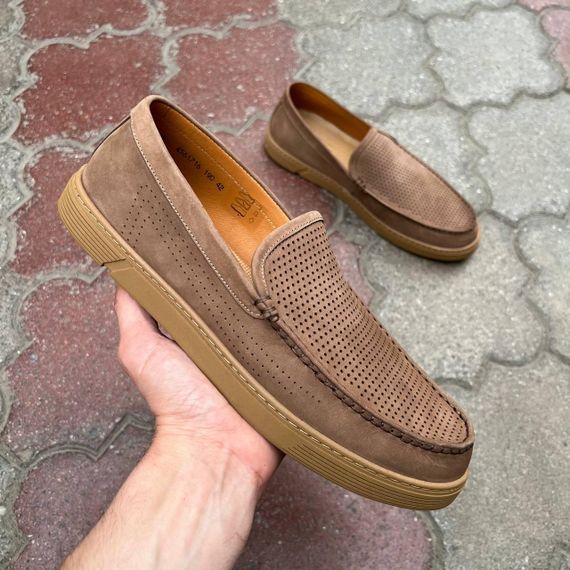 Бежеві чоловічі мокасини з перфорацією 40 41 42 44 розмір