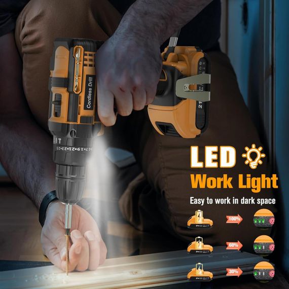 Дриль шурупокрут акумуляторний JYGMPRO 21 В, ударний дриль із 2 батареями 2000 мА·год, крутний момент 25+3, макс | Зображення 1