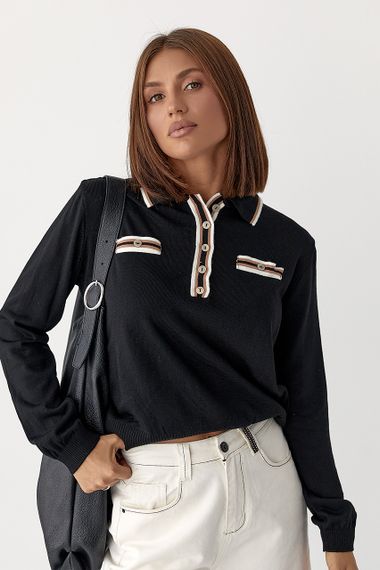 Кофта-поло з імітованими кишенями - чорний цвет, ONE SIZE (є розміри) | Зображення 4