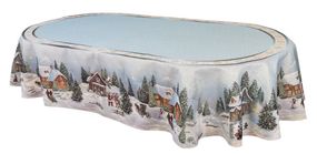 Скатертина гобеленова овальна OVAL723 Різдво в Карпатах Limaso, 160x220, Овальна, Новорічний, Золотий люрекс, 70% поліестер, 23% бавовна, 3% акрил, 4% металеве волокно, Гобелен
