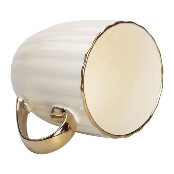 Кружка фарфоровая с золотым ободком и золотой ручкой 420 (мл) Бежевая RX-N240629BE | Зображення 2