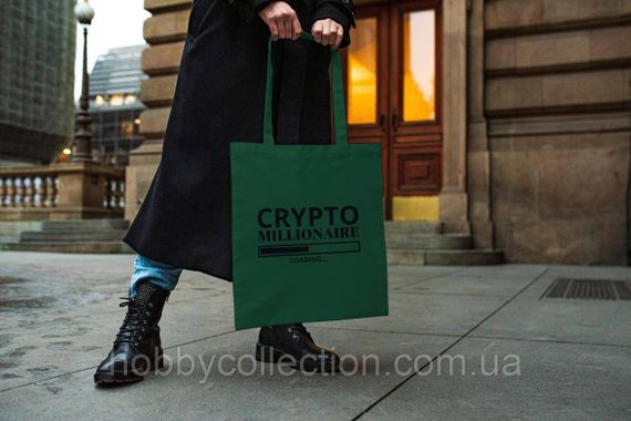 Сумка шопер із принтом "CRYPTO Millionaire" Темно-зелена | Зображення 2