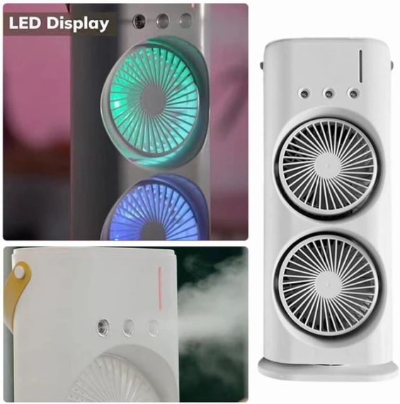 Вентилятор настольный двойной с охлаждением Double-ended Spray Fan LED подсветка 3 скорости пульт | Зображення 9