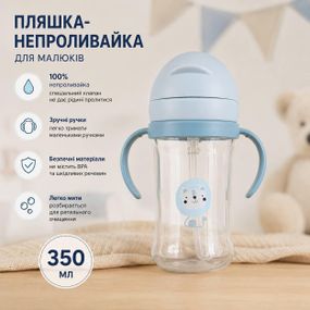 Поїльник непроливайка з силіконовою трубочкою з ручками - Лев/ 350 мл