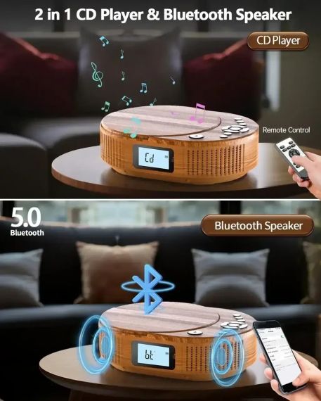 Портативний CD-плеєр Boombox CD Player BP2211 з динаміками, Bluetooth, FM-радіо, USB, AUX, акумуляторний, чорний | Зображення 1