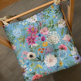 Подушка на стул с завязками Цветы на голубом фоне 40x40x4 см (PZ_22U016)