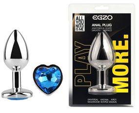 Анальна пробка з кристалом EGZO - Silver Heart Plug Blue size S Sex Aura