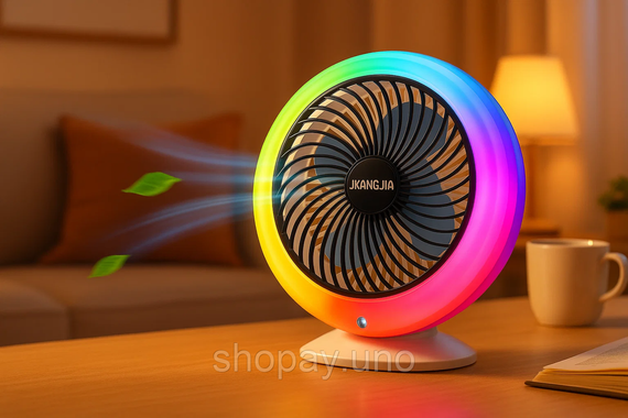 Настольный вентилятор с подсветкой Mini fan VU-04 • Мини-вентилятор с батареей 1200 мАч LED подсветкой и 3 режимами обдува | Зображення 5